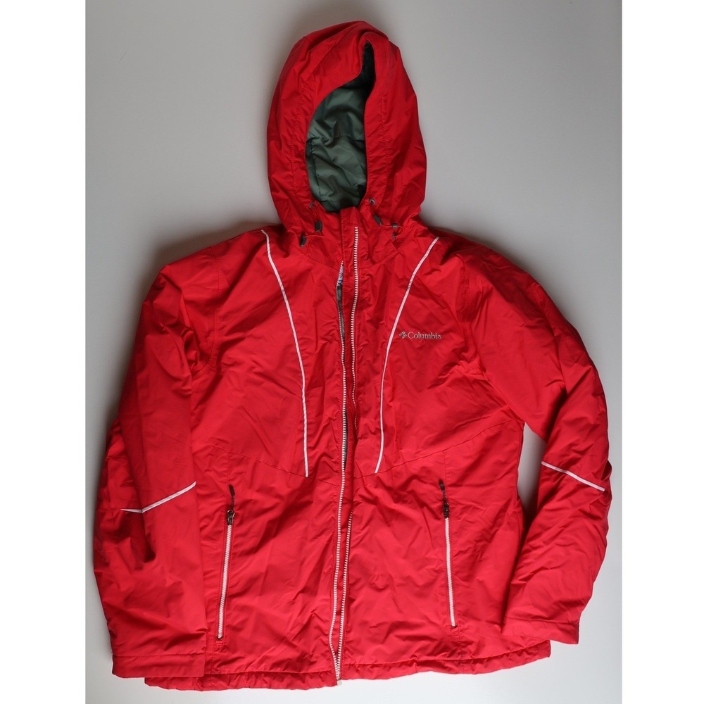 Columbia Thermal Coil Hooded Insulated Jacket Large Red White Trim Full Zip